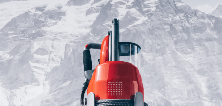 Laurastar has embodied Swiss expertise for over 40 years. A mountain in the background, showing the brand's expertise in creating high-quality products.